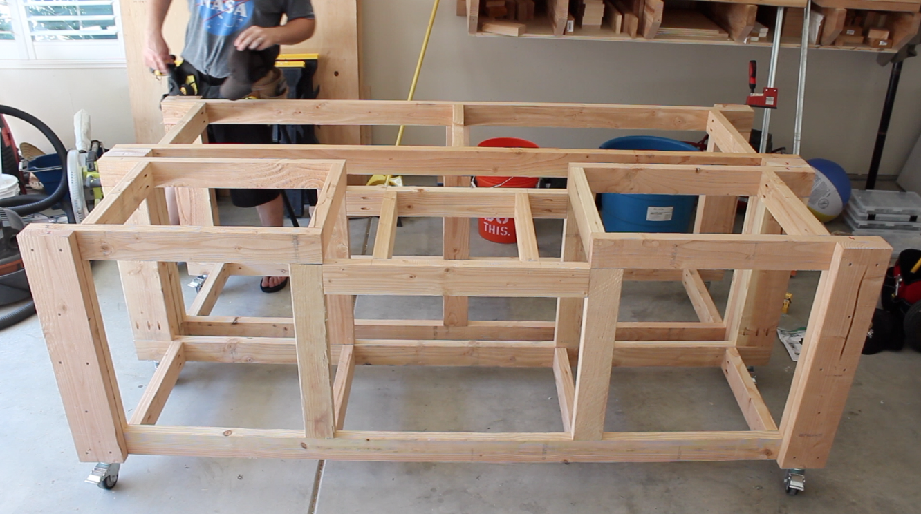 workbench frames assembled, side by side